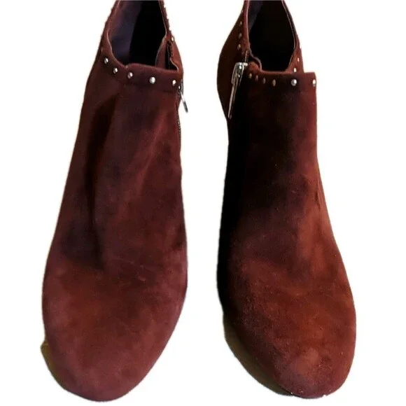 Vince Camuto Channa Ankle Heels Leather Suede Studded Zip Booties 9.5 M Burgundy - Picture 5 of 14